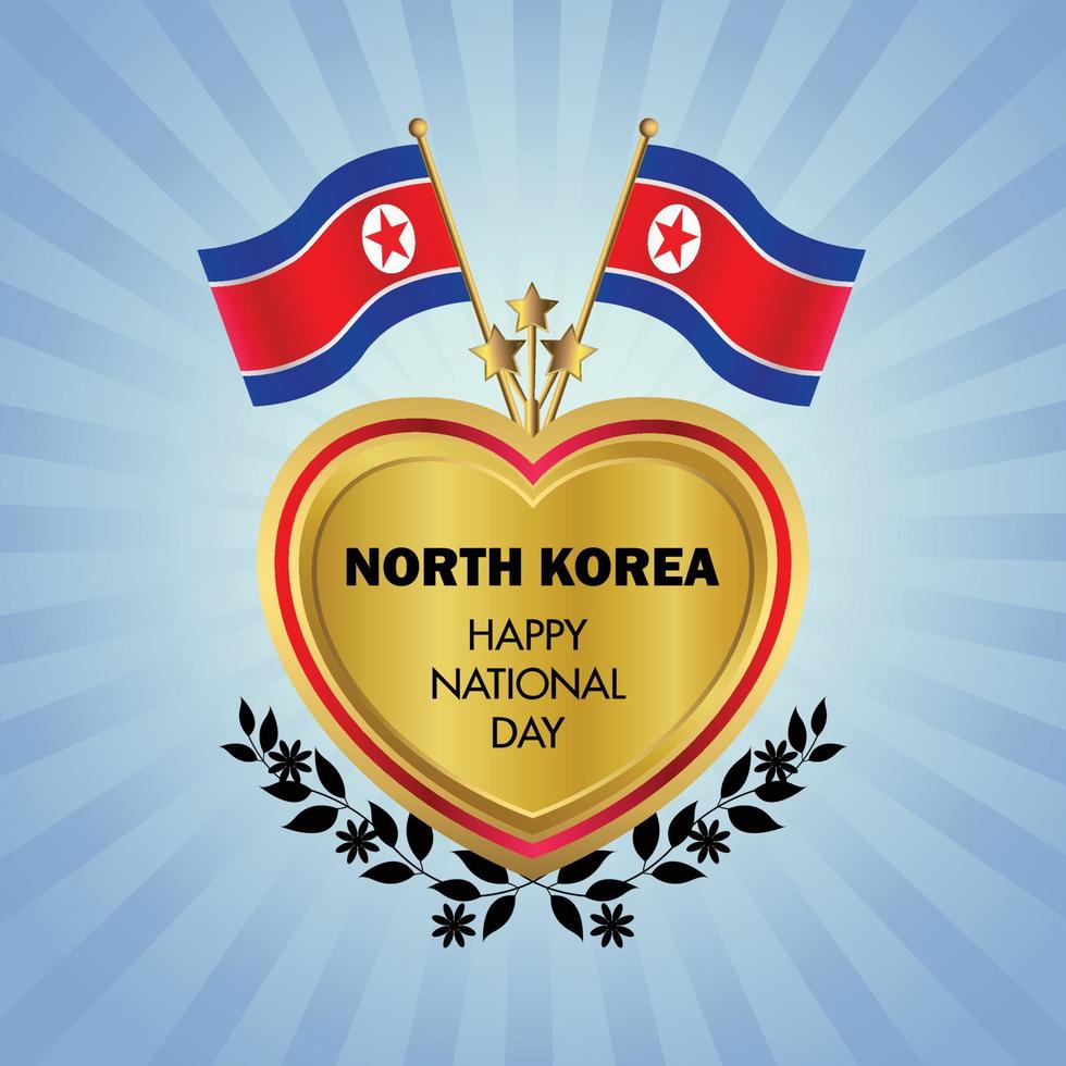 norte Coréia bandeira independência dia com ouro coração vetor