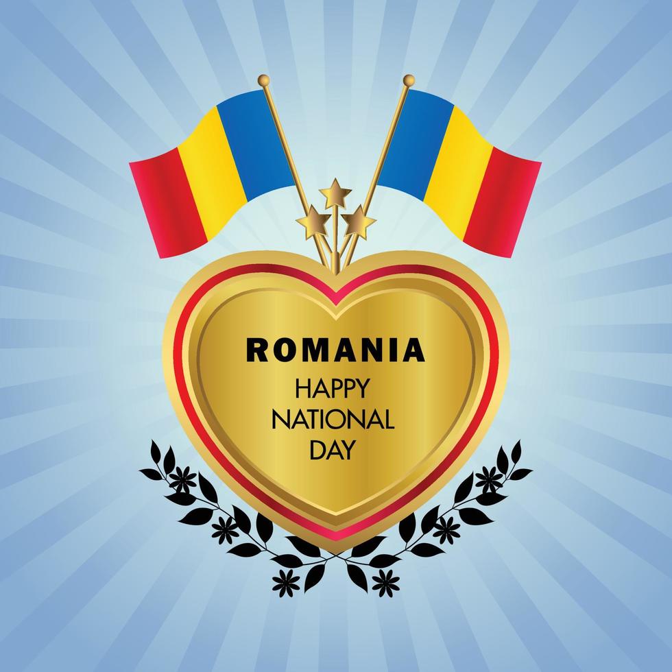 romênia bandeira independência dia com ouro coração vetor