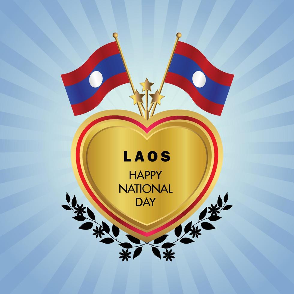 Laos bandeira independência dia com ouro coração vetor