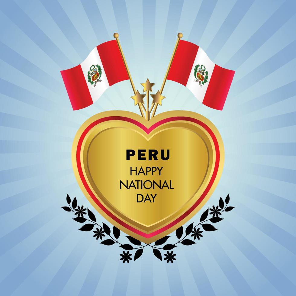 Peru bandeira independência dia com ouro coração vetor