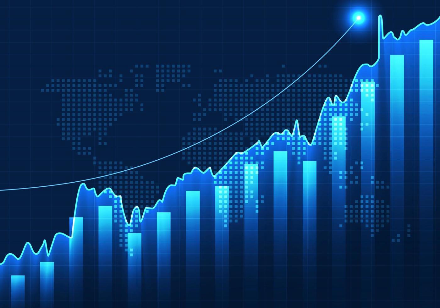 estoque gráfico este é disse para estar mostrando progressivo crescimento do a empresa, aumentando receitas do a companhia e Expandindo para dentro diferente países. Sombrio azul fundo e rede linhas vetor