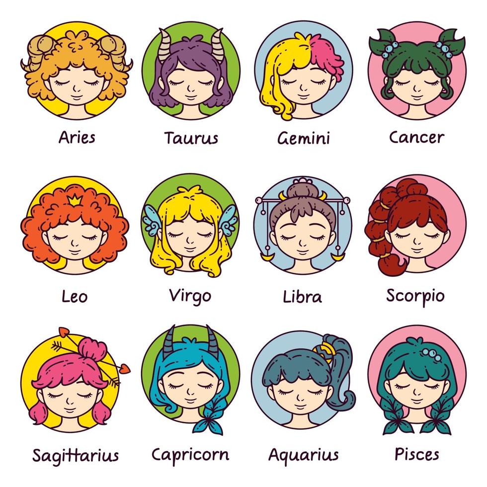 conjunto de signos do horóscopo como mulheres. vetor