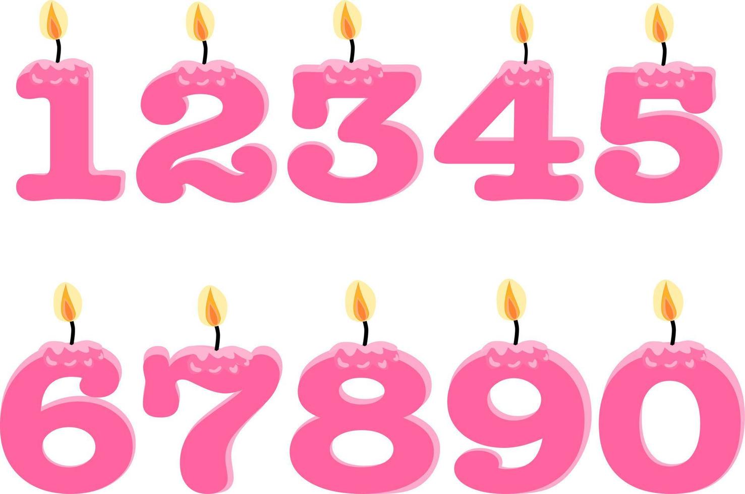 Rosa aniversário velas dentro a Formato do números. modelo conjunto do símbolos para convite para a aniversário. vetor plano Projeto isolado em branco fundo. livre vetor.