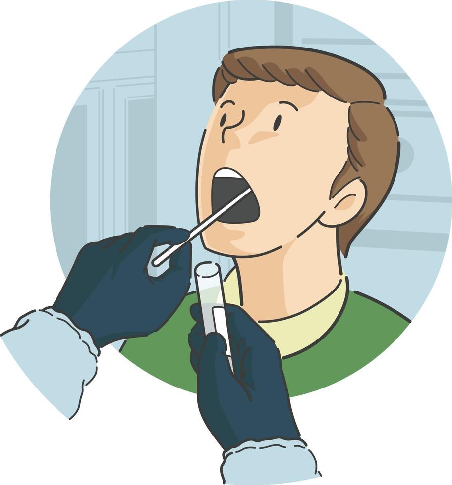 teste de esfregaço de garganta em ilustração de desenho animado de paciente masculino vetor