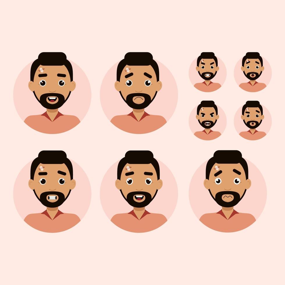 conjunto de emoções do homem. homem avatar ilustração vetorial estilo simples vetor