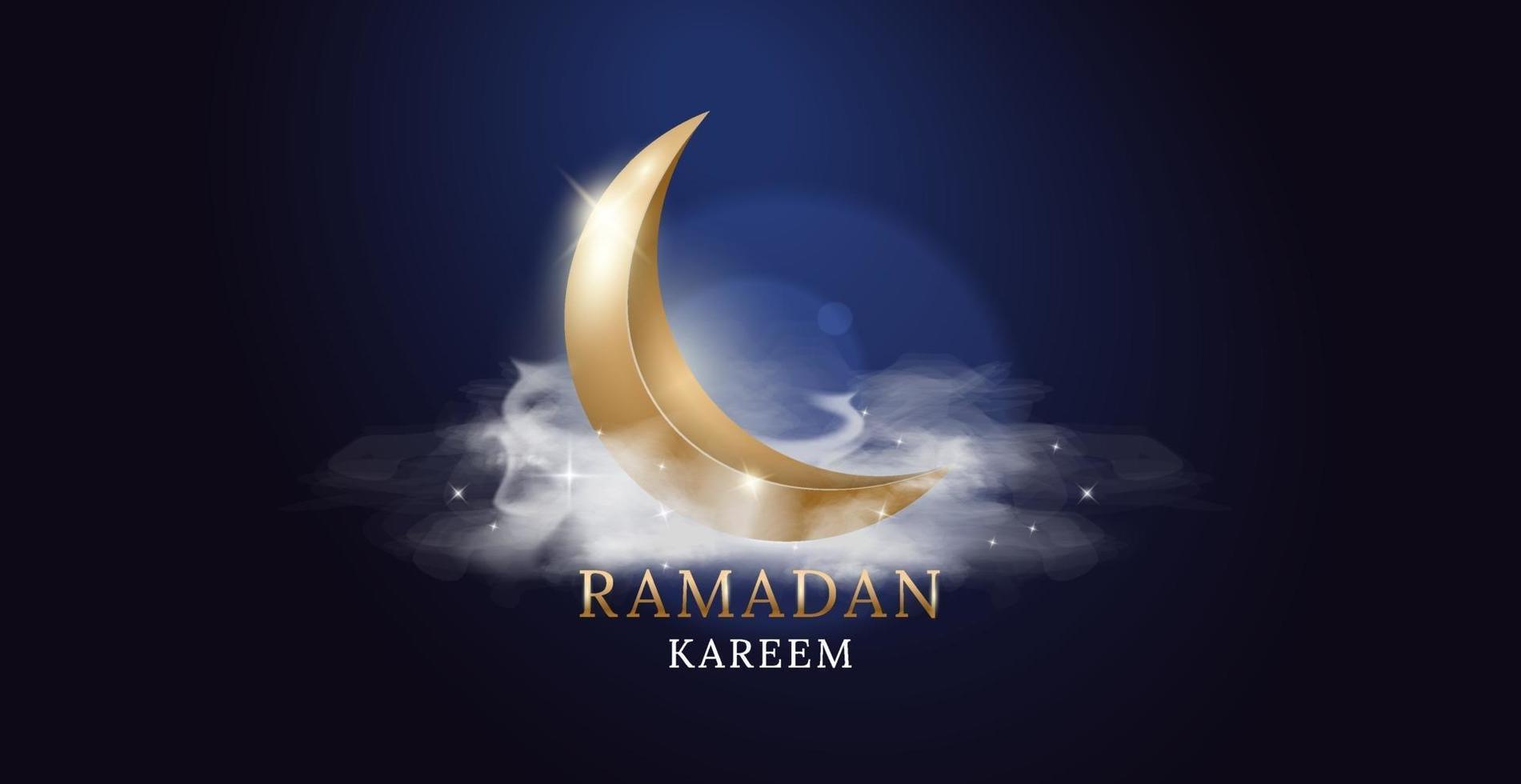 lua dourada com nuvens e luzes. ramadan kareem arabic fest. desenho de ilustração vetorial. desenho de ilustração vetorial. vetor