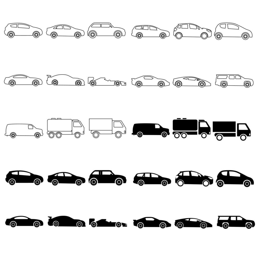 carro vetor ícone definir. automóvel ilustração placa coleção. auto símbolo. veículo logotipo.