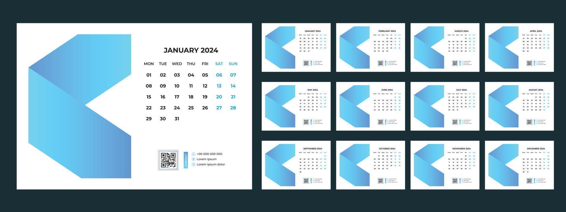 2024 escrivaninha calendário modelo vetor