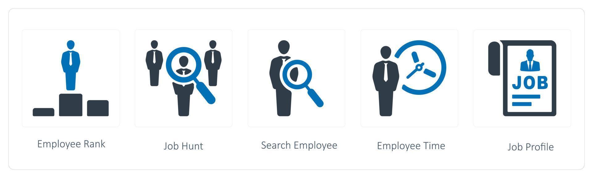 uma conjunto do 5 humano recurso ícones tal Como empregado classificação, trabalho caçar e procurar empregado vetor