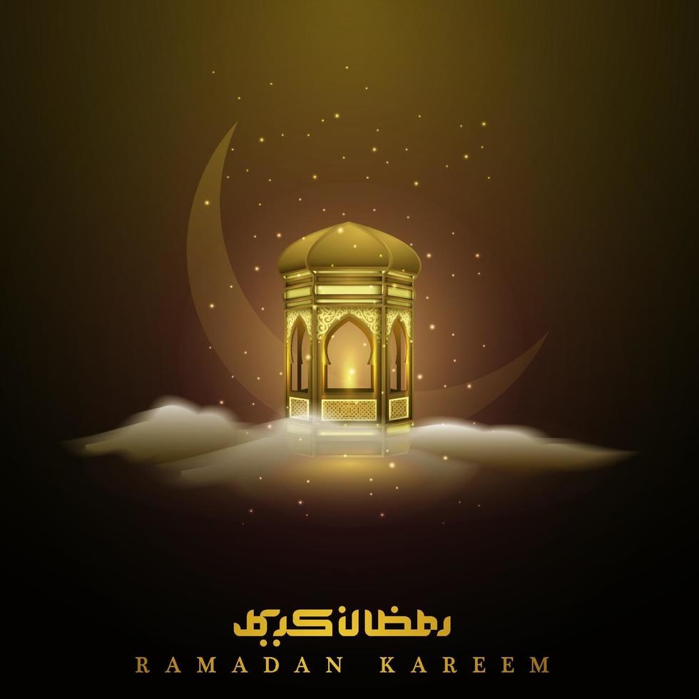 Ramadan Kareem ilustração vetorial islâmica com lanterna brilhante, lua e caligrafia árabe. vetor