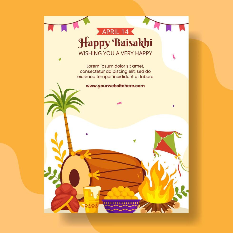 feliz baisakhi vertical poster desenho animado mão desenhado modelos fundo ilustração vetor