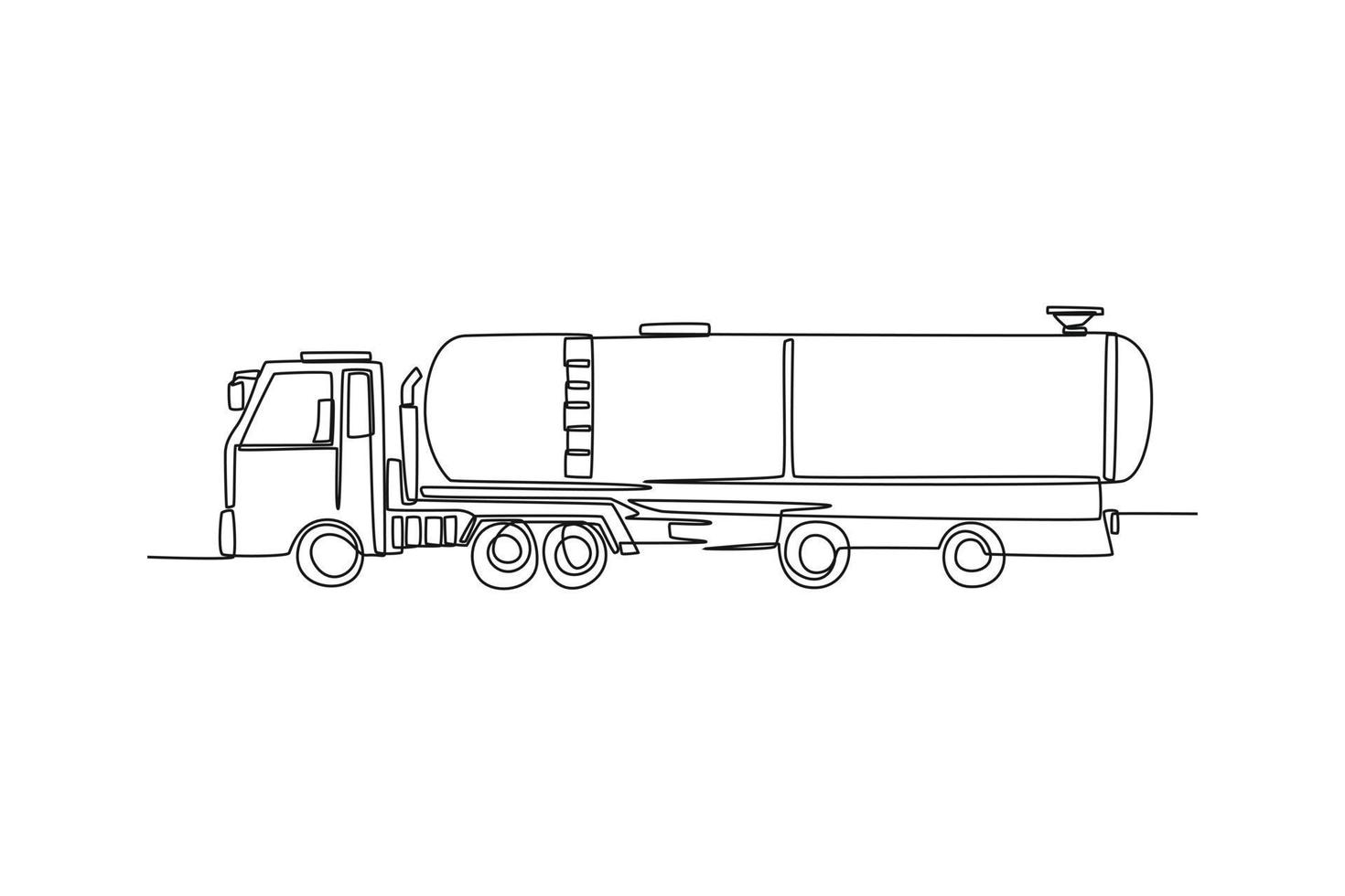 solteiro uma linha desenhando gás tanque carro vai para a gás estação. gás estação conceito contínuo linha desenhar Projeto gráfico vetor ilustração