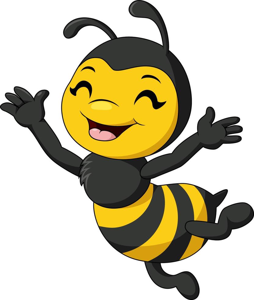 bonito desenho de abelha feliz no fundo branco vetor