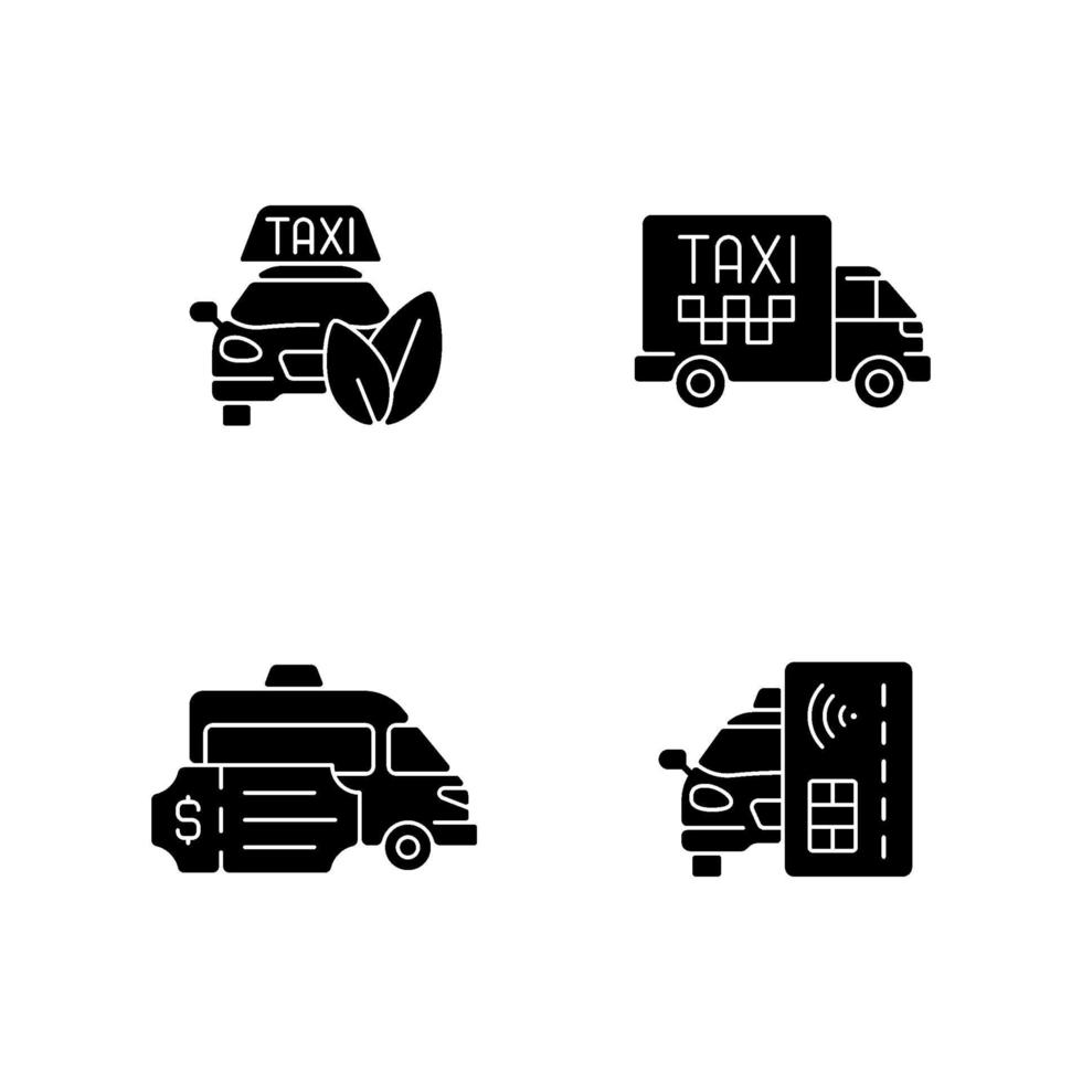ícones de glifo preto de táxi ecológico definidos no espaço em branco vetor