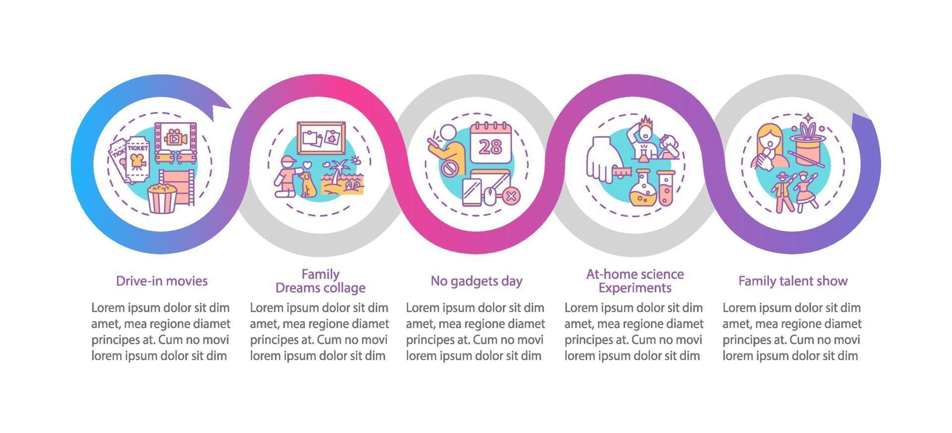 modelo de infográfico de vetor de ideias para diversão em família