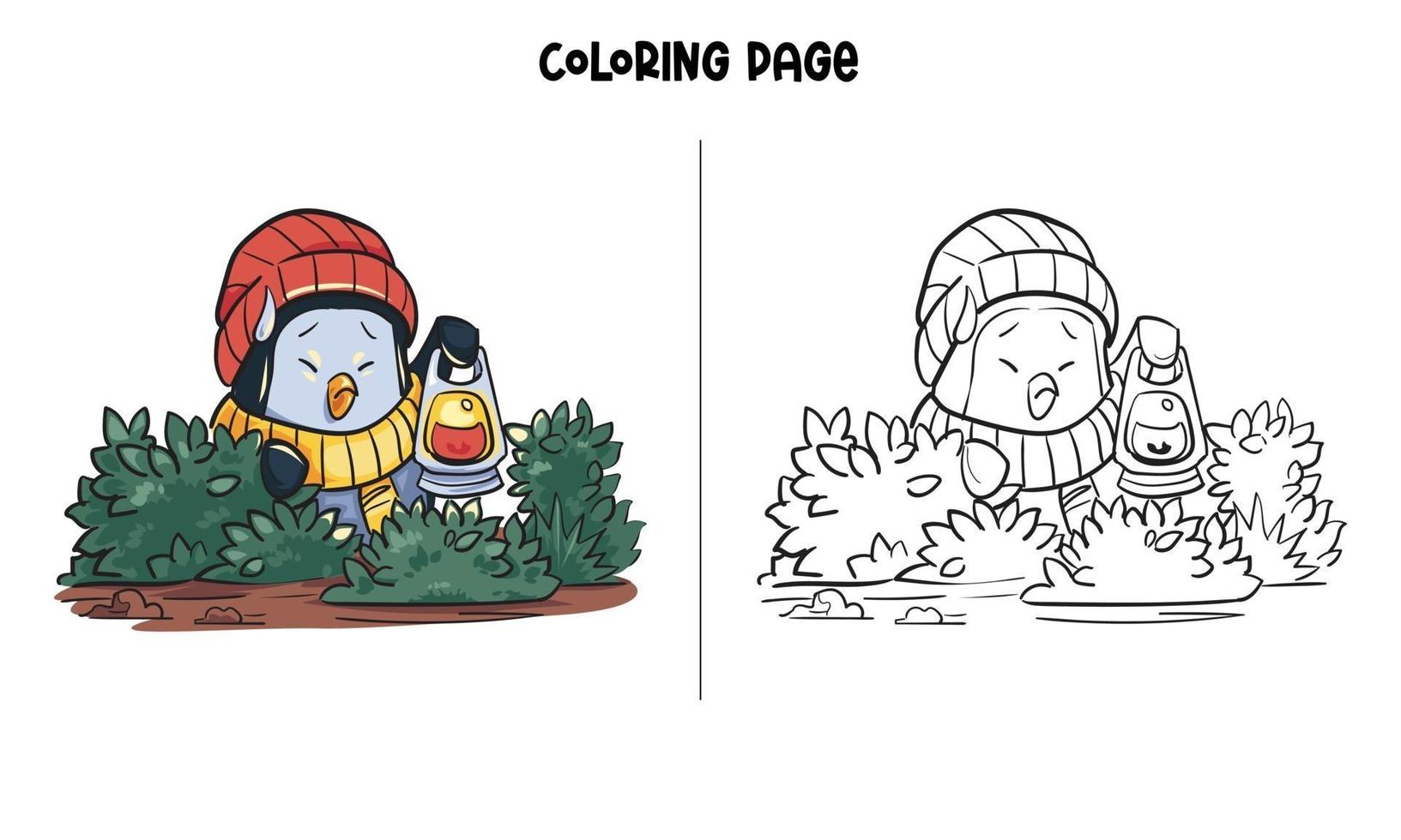 página para colorir de um pinguim perdido na selva vetor