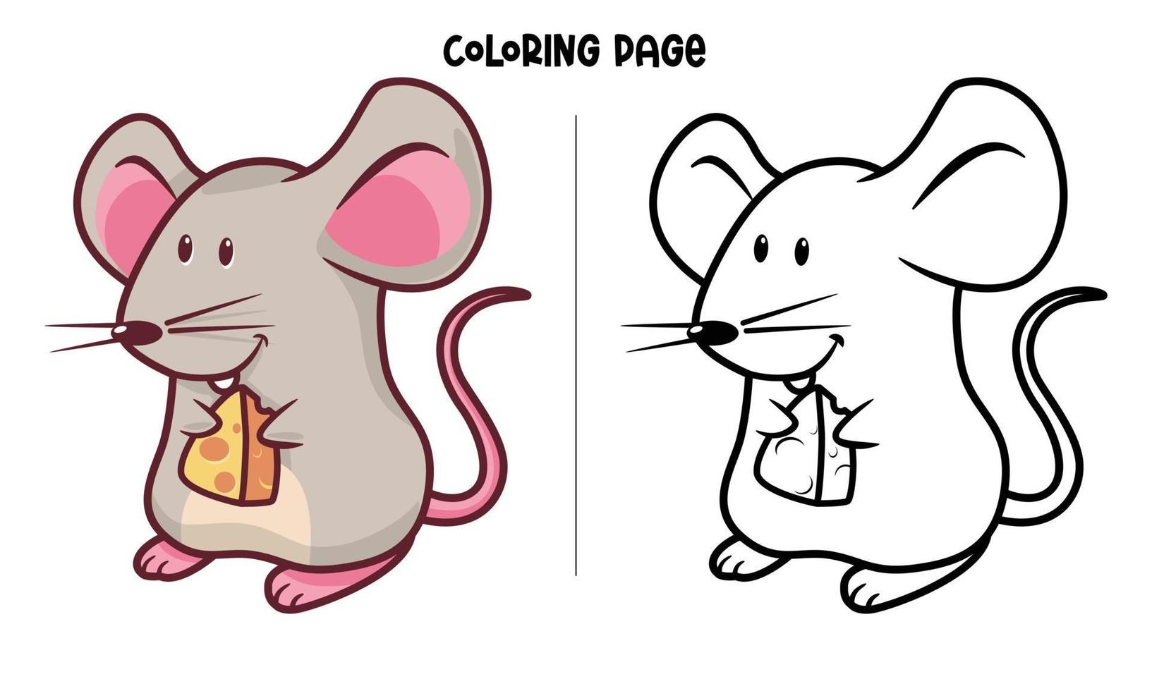 mouse e página para colorir de queijo vetor