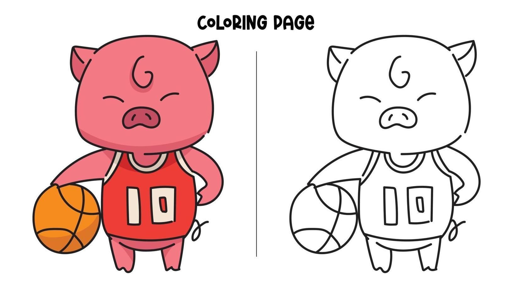 página para colorir de porco jogador de basquete vetor