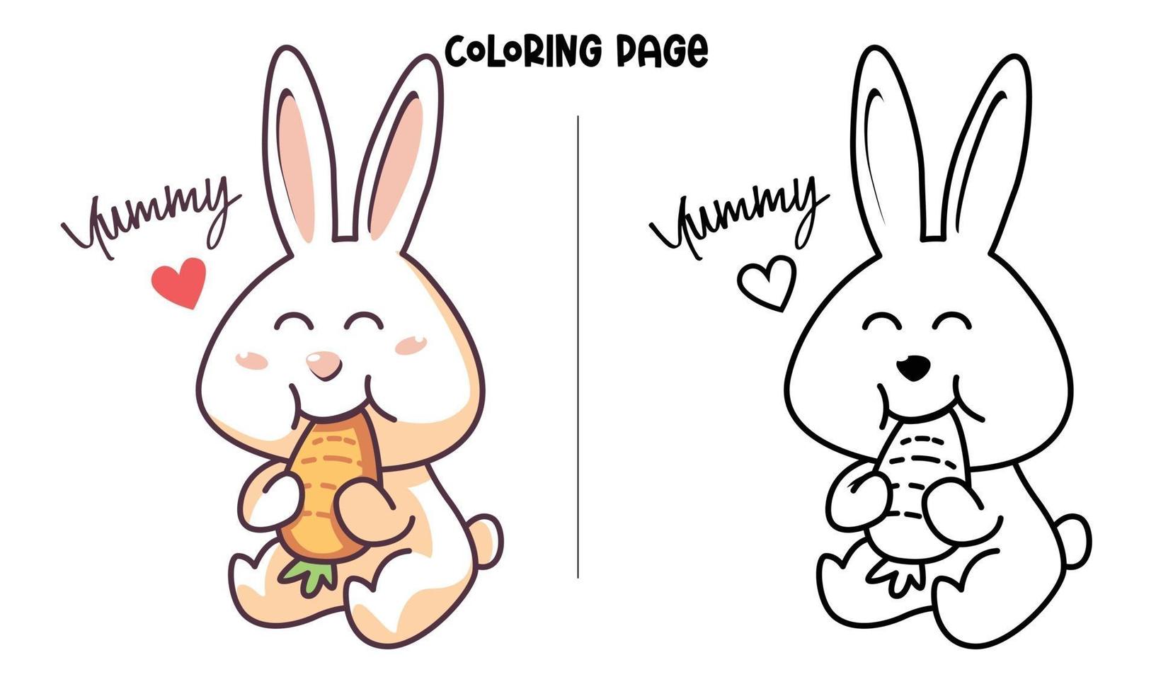 página para colorir coelho comendo cenoura vetor