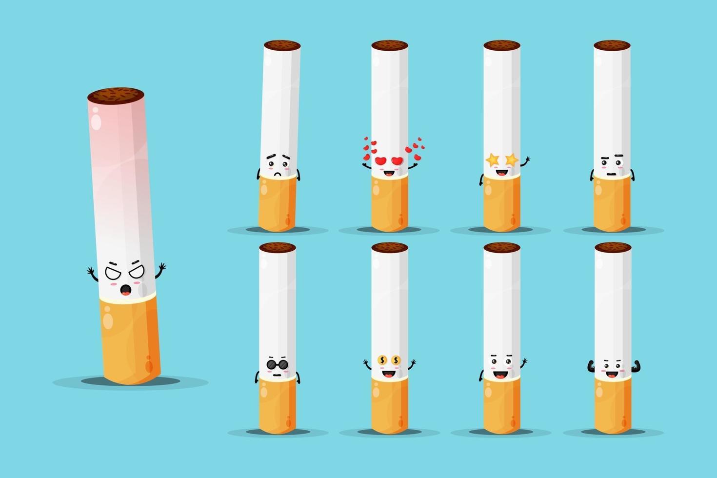 conjunto de desenho de mascote cigarro fofo vetor