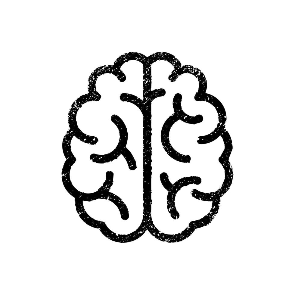 cérebro ícone grunge Preto branco linha arte vetor
