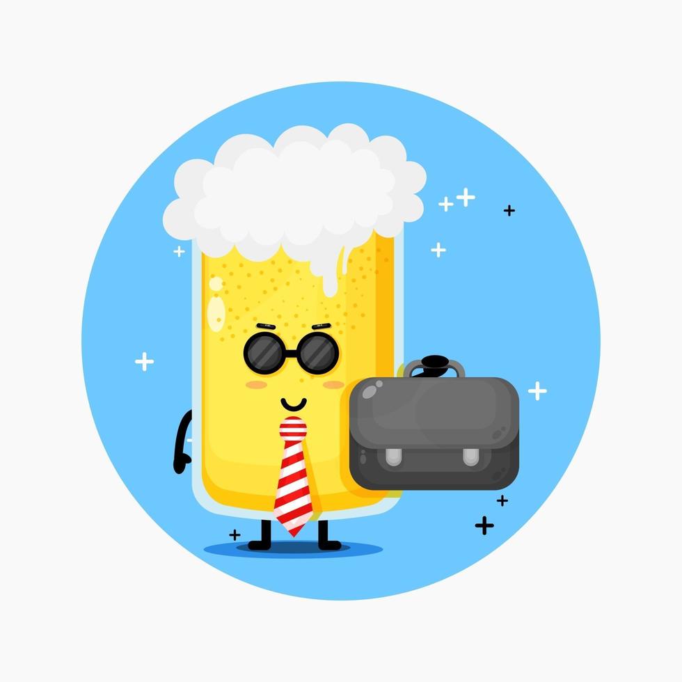 mascote de cerveja de funcionário de escritório fofo vetor