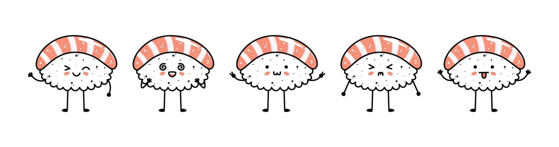 conjunto do kawaii nigiri Sushi mascotes dentro desenho animado estilo vetor