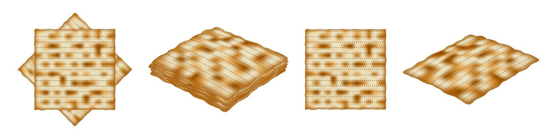 matzo para páscoa, isolado em branco dentro diferente posições. matzoh, ázimo pão é uma símbolo do a judaico feriado pesach. vetor ilustração.