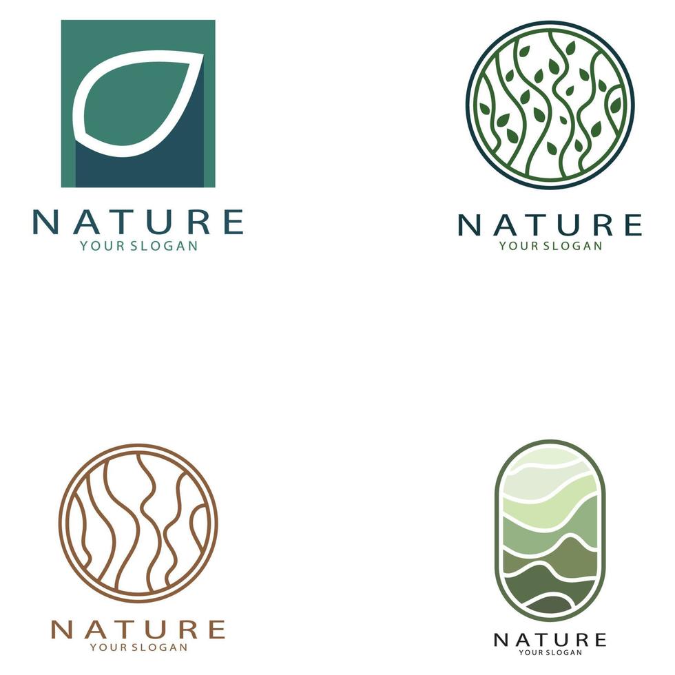 natureza vetor logotipo. com árvores, rios, mares, montanhas, o negócio emblemas, viagem Distintivos, ,ecológico saúde,