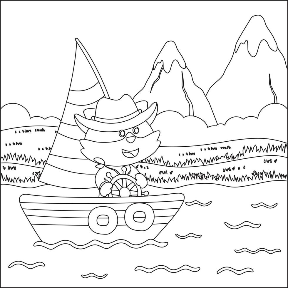 engraçado animal desenho animado vetor em pequeno barco com desenho animado estilo, engraçado vetor ilustração, na moda crianças gráfico com linha arte Projeto mão desenhando esboço vetor ilustração
