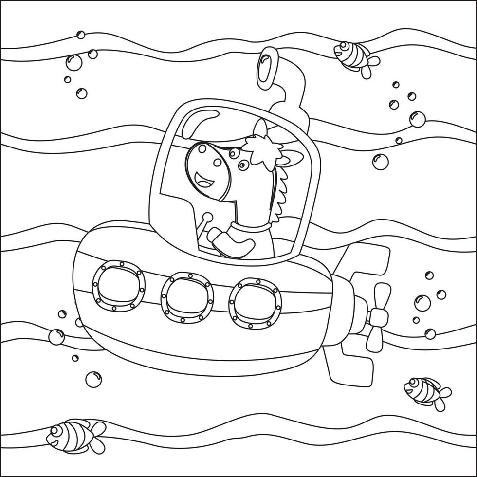 vetor ilustração do pequeno cavalo dirigindo submarino com desenho animado  estilo, infantil Projeto para crianças atividade coloração livro ou página.  21472164 Vetor no Vecteezy