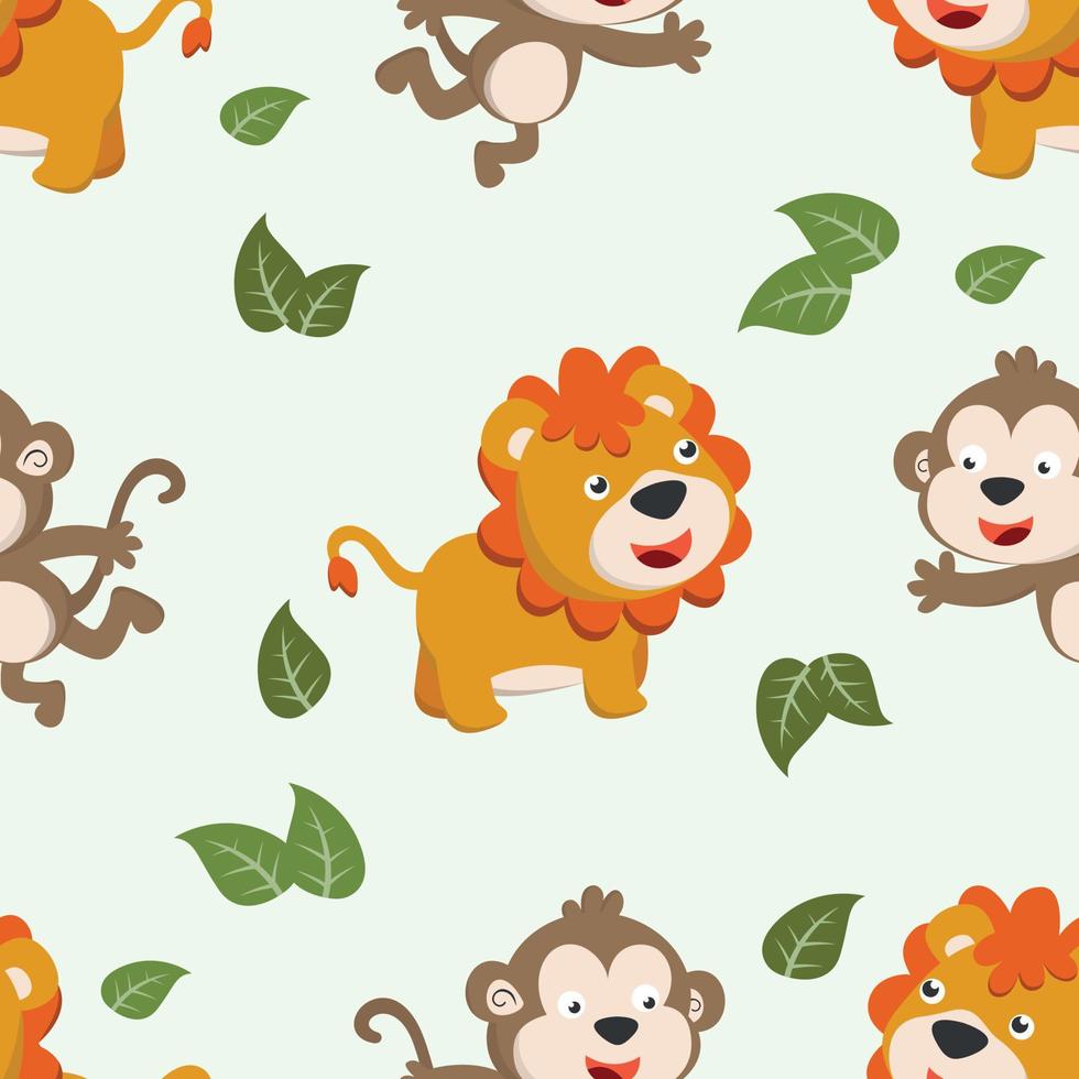 desatado padronizar do fofa animal dentro a selva. criativo vetor infantil fundo para tecido, têxtil, berçário papel de parede, poster, cartão, folheto. e de outros decoração.