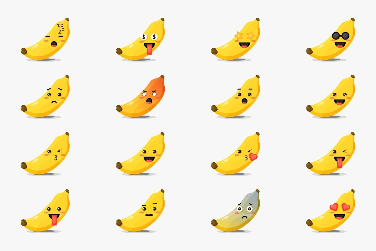 conjunto de banana fofa com emoticons vetor