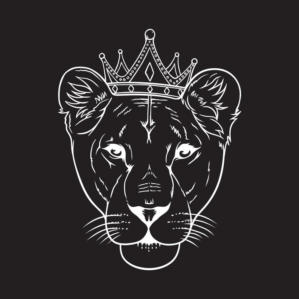 cabeça do leoa vestindo coroa, vetor linha arte ilustração