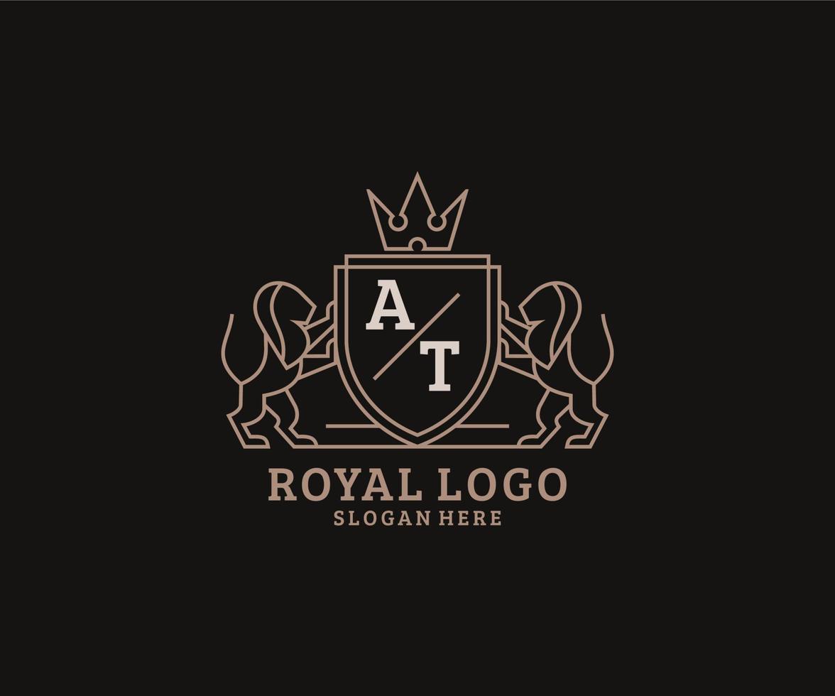 inicial no modelo de logotipo de luxo real de leão de carta em arte vetorial para restaurante, realeza, boutique, café, hotel, heráldica, joias, moda e outras ilustrações vetoriais. vetor