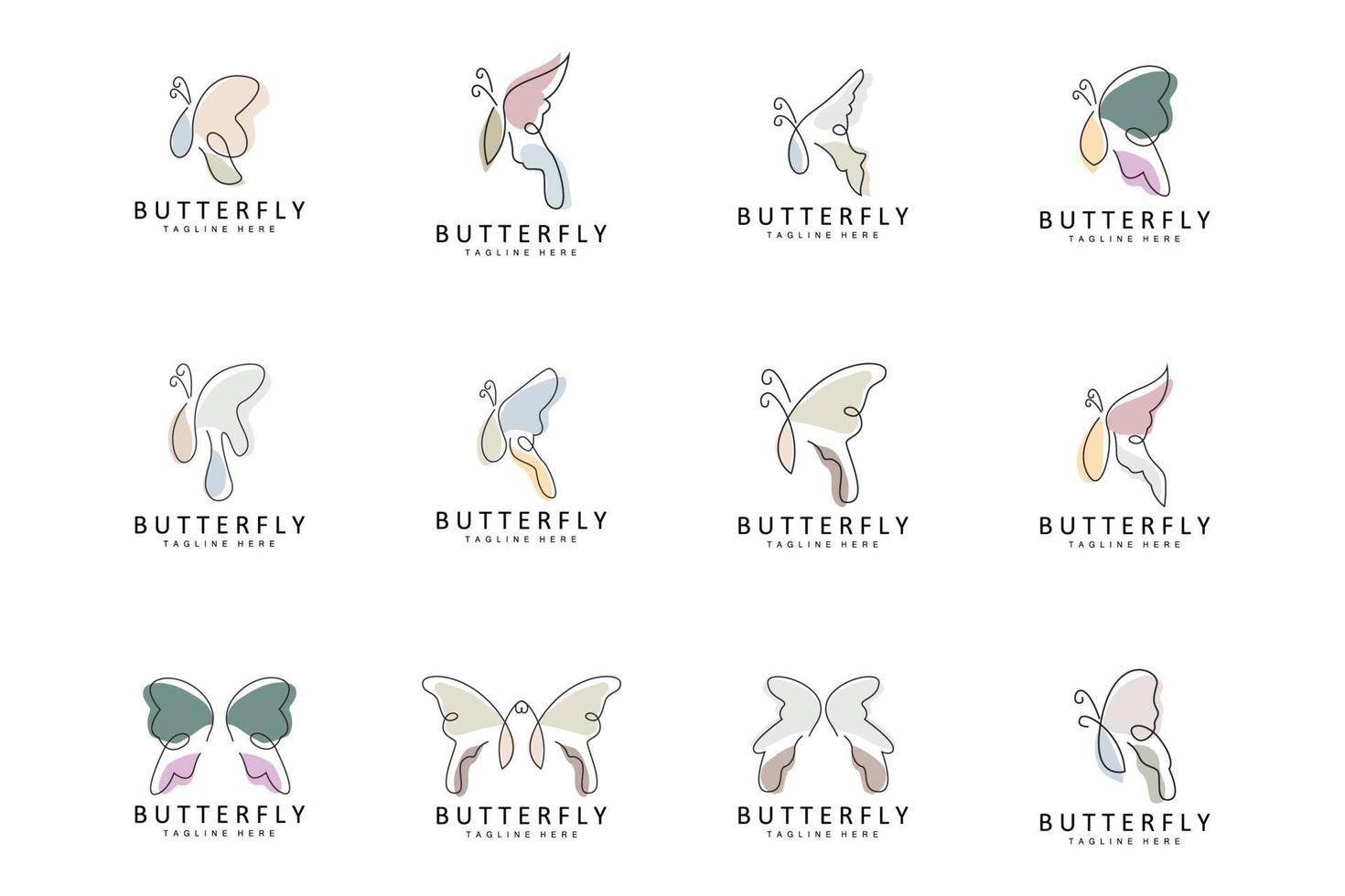 logotipo da borboleta, design animal com belas asas, animais decorativos, marcas de produtos vetor