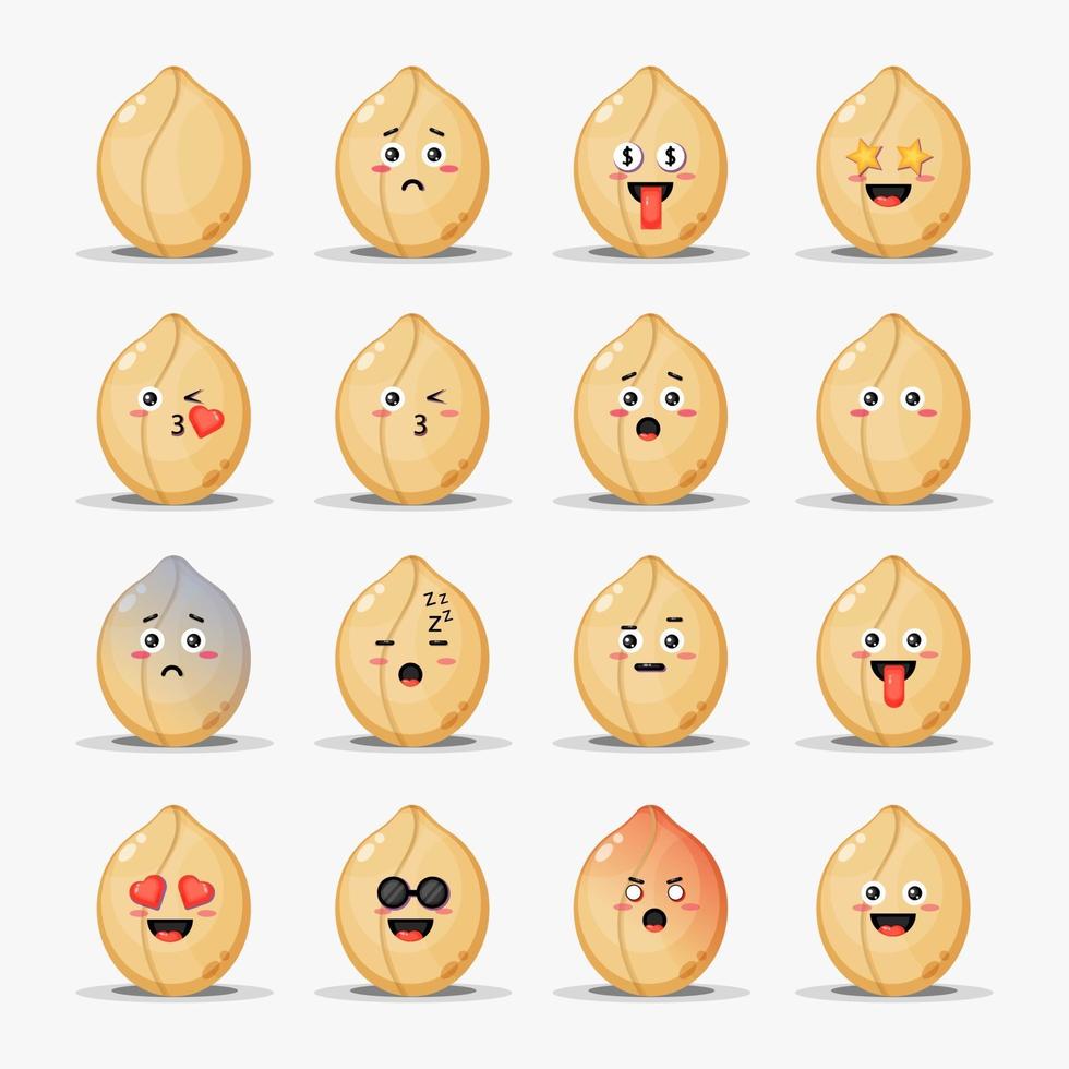 conjunto de amendoins fofos com emoticons vetor