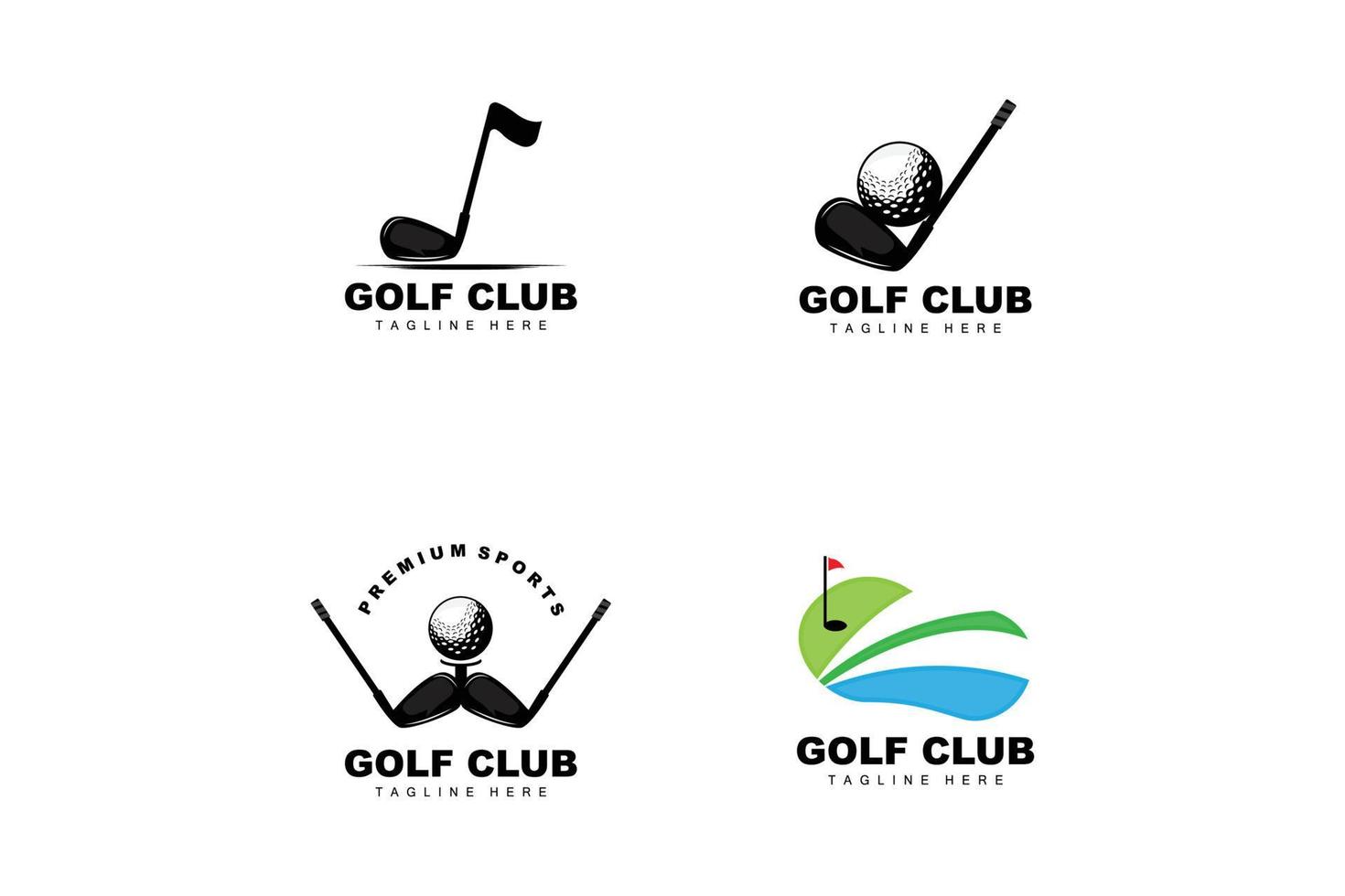 logotipo da bola de golfe, taco de golfe vetorial. jogo de esportes ao ar livre, design de disciplina, modelo de ícone vetor