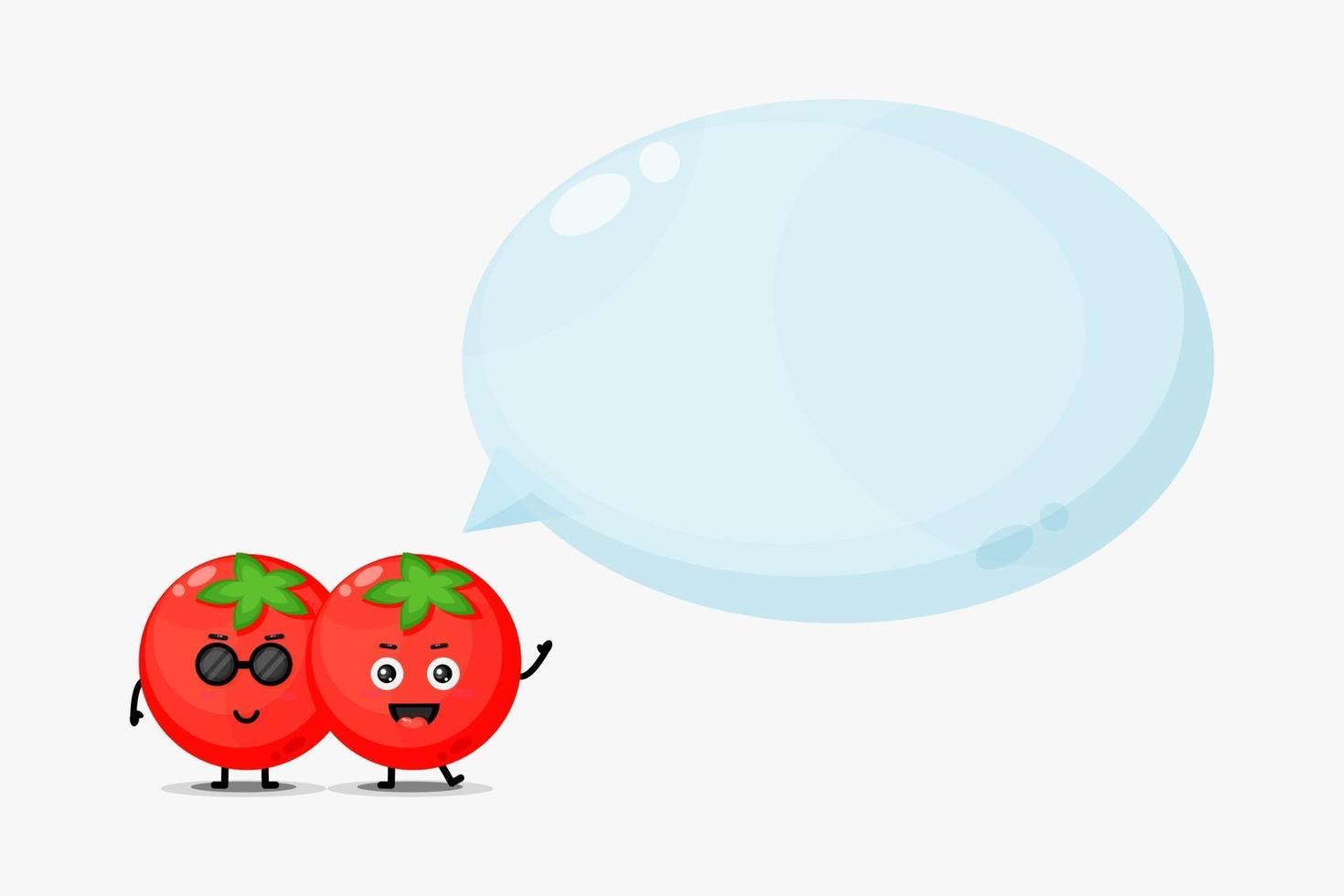mascote tomate fofo com discurso de bolha vetor
