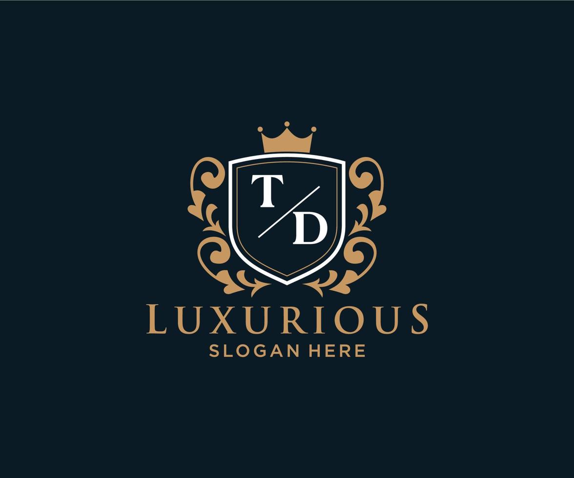 modelo de logotipo de luxo real de letra td inicial em arte vetorial para restaurante, realeza, boutique, café, hotel, heráldica, joias, moda e outras ilustrações vetoriais. vetor