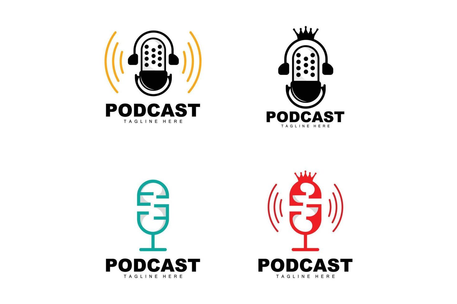 logotipo do podcast, vetor, fone de ouvido e bate-papo, design simples de microfone vintage vetor