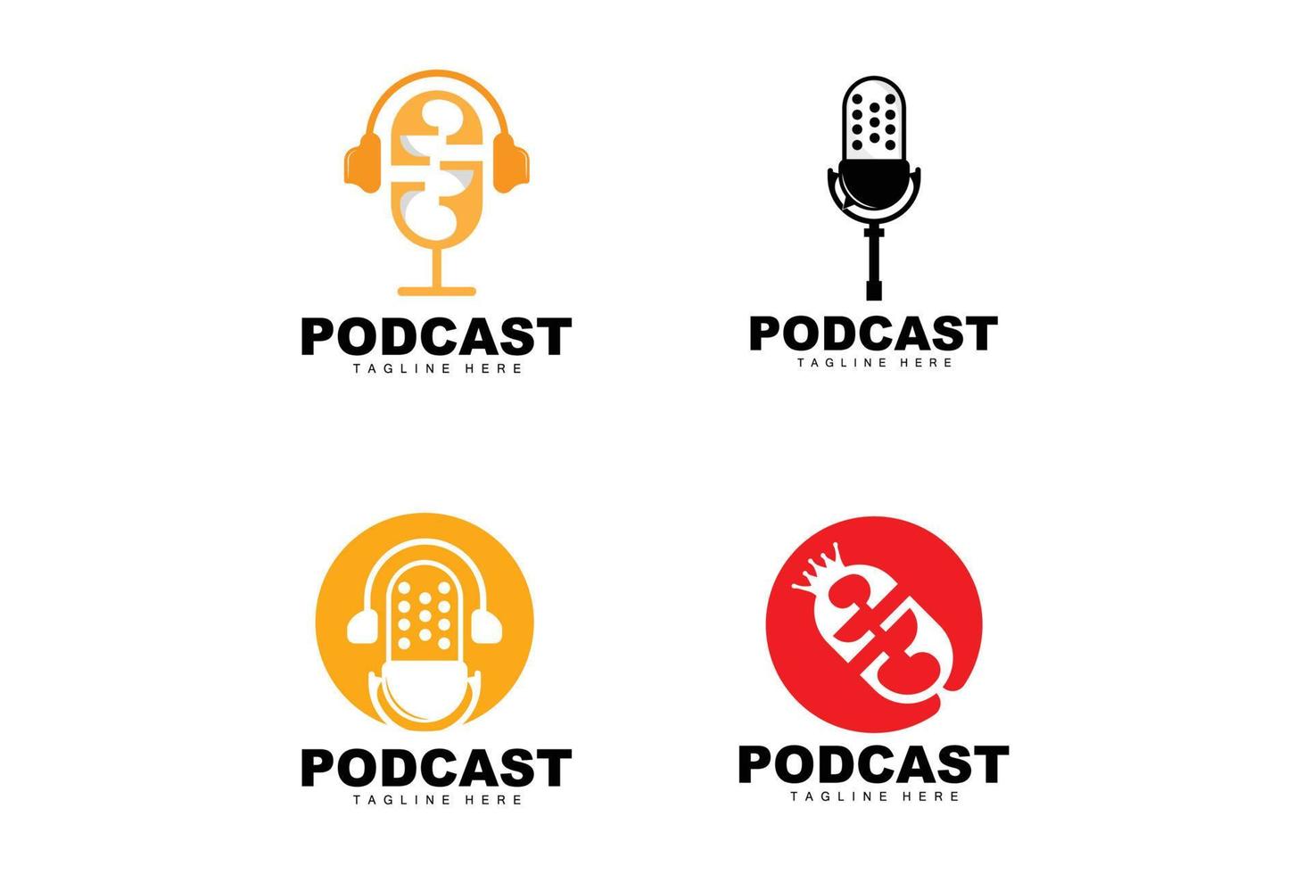 logotipo do podcast, vetor, fone de ouvido e bate-papo, design simples de microfone vintage vetor