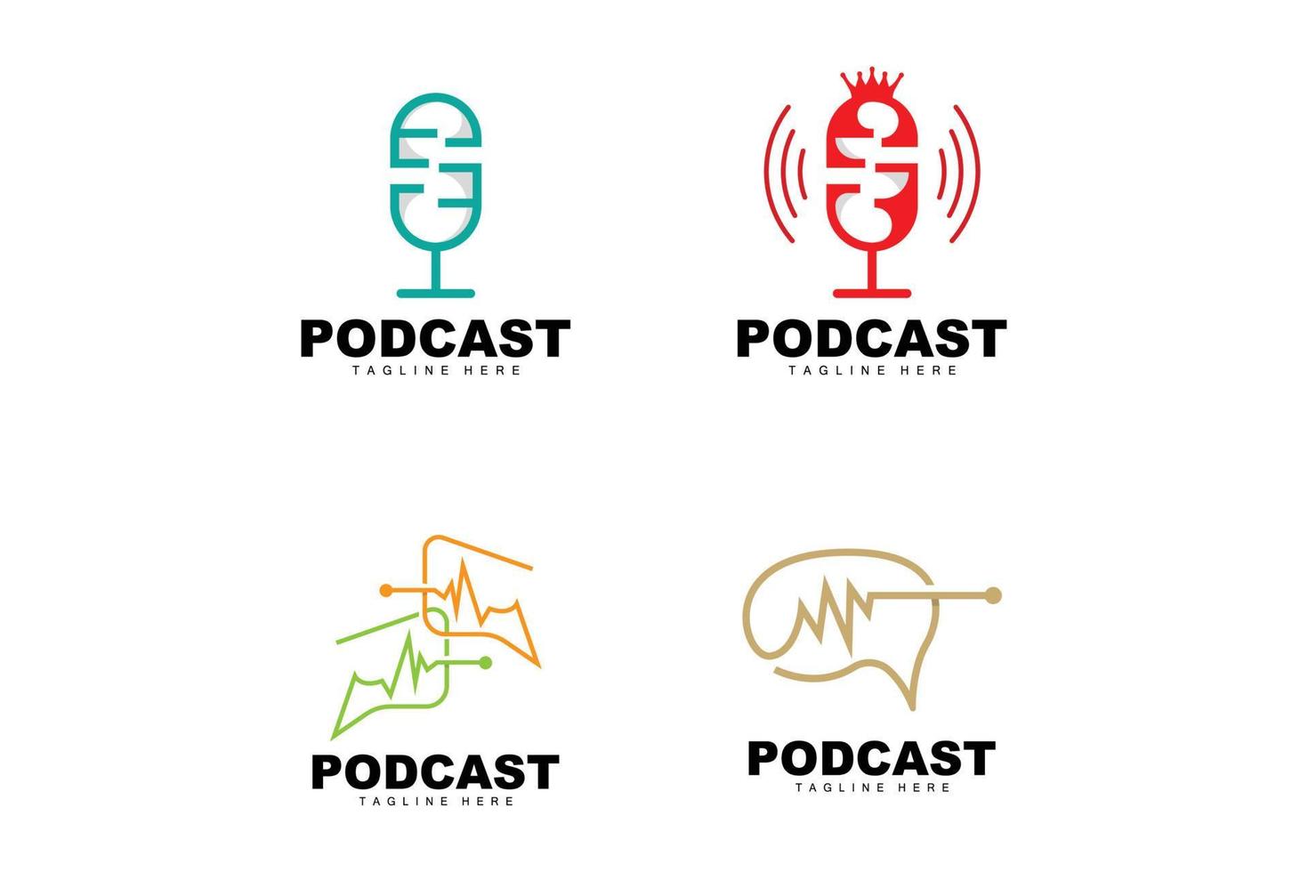logotipo do podcast, vetor, fone de ouvido e bate-papo, design simples de microfone vintage vetor