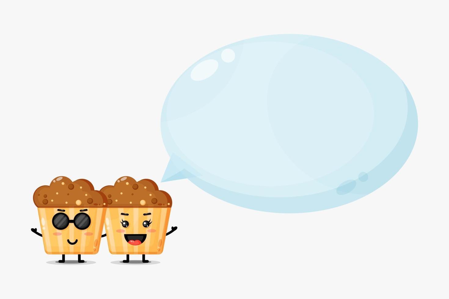 Mascote de muffins fofos com discurso de bolha vetor