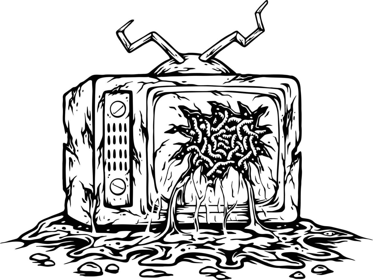 monstro zumbi televisão sangue derretido silhueta vetor ilustrações para seu trabalhos logotipo, mercadoria camiseta, adesivos e rótulo desenhos, poster, cumprimento cartões publicidade o negócio companhia ou marcas