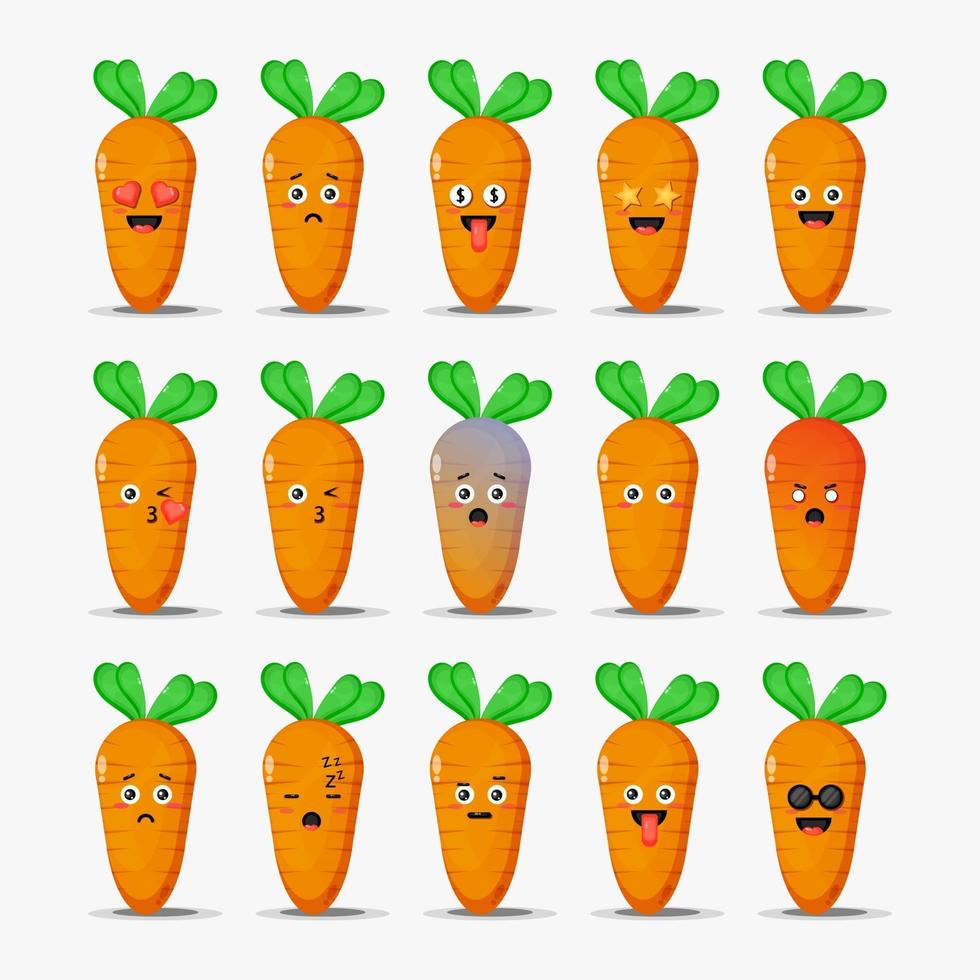 Conjunto de cenoura fofa com emoticons vetor