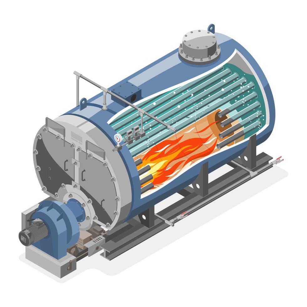 industrial caldeira diagrama fábrica quão trabalhos máquina isométrico maquinaria conceito desenho animado vetor isolado ilustração