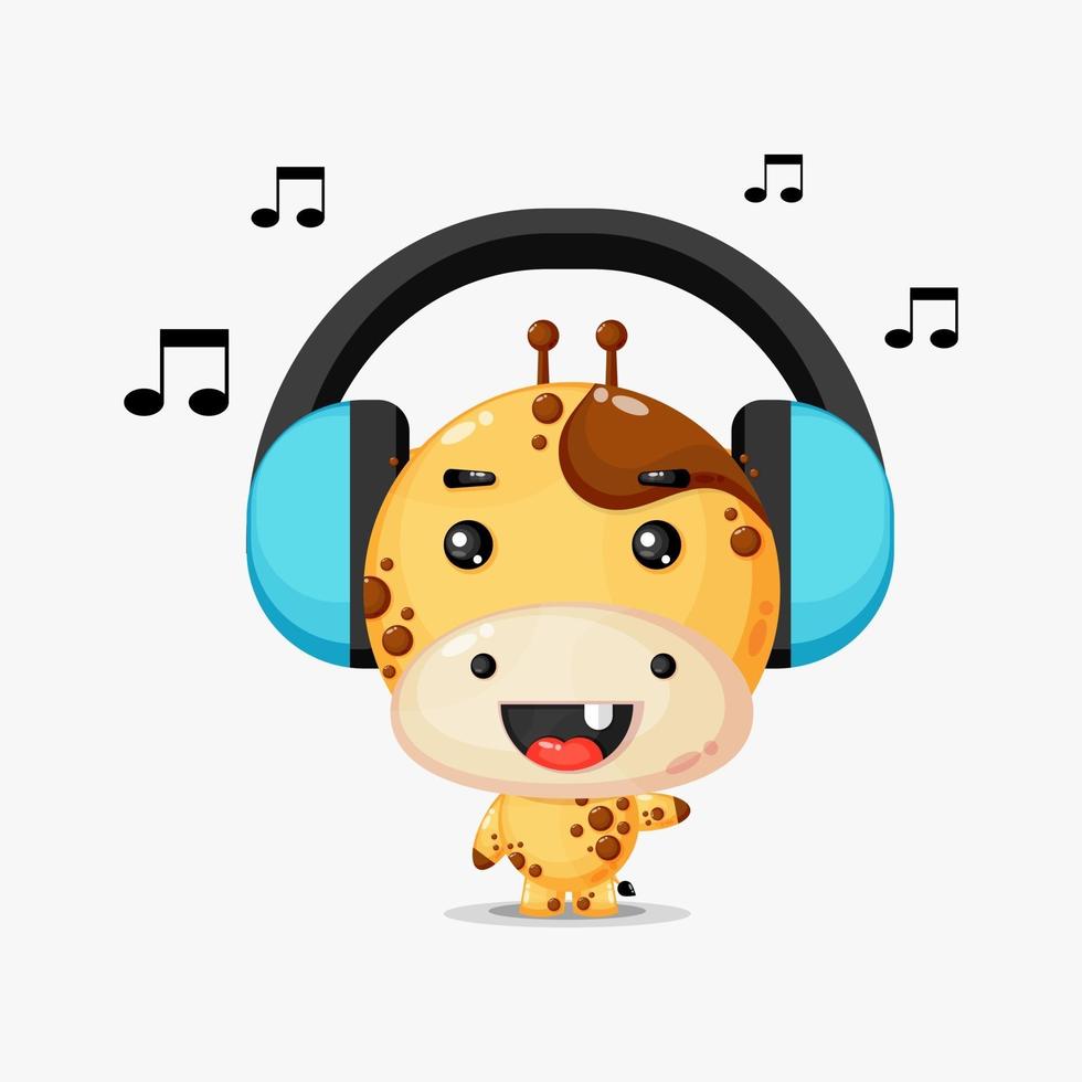 Mascote girafa fofa ouvindo música vetor