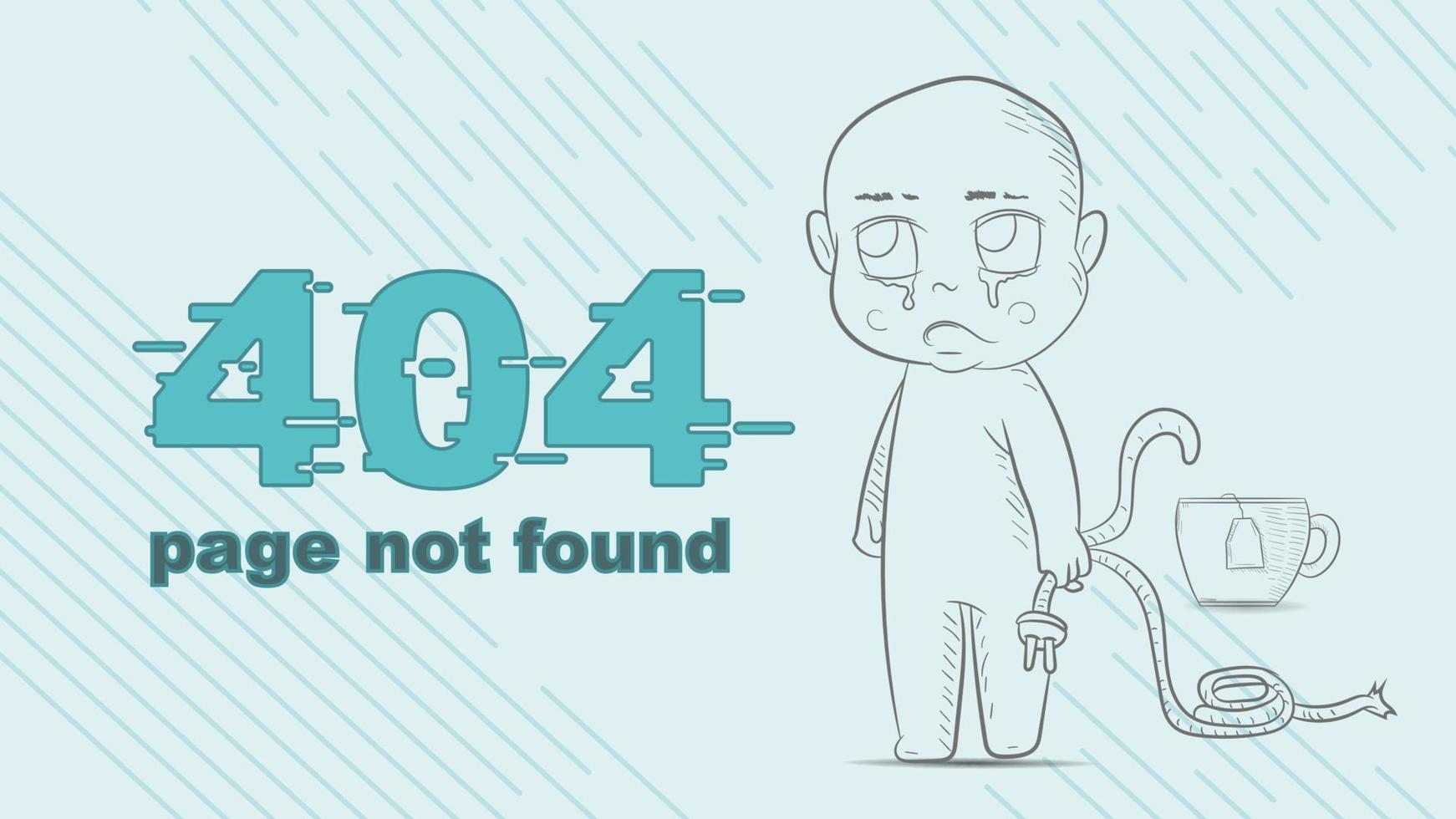 erro 404 página não encontrado pequeno homem chibi contorno desenhando segurando uma quebrado fio ilustração para Projeto Projeto vetor