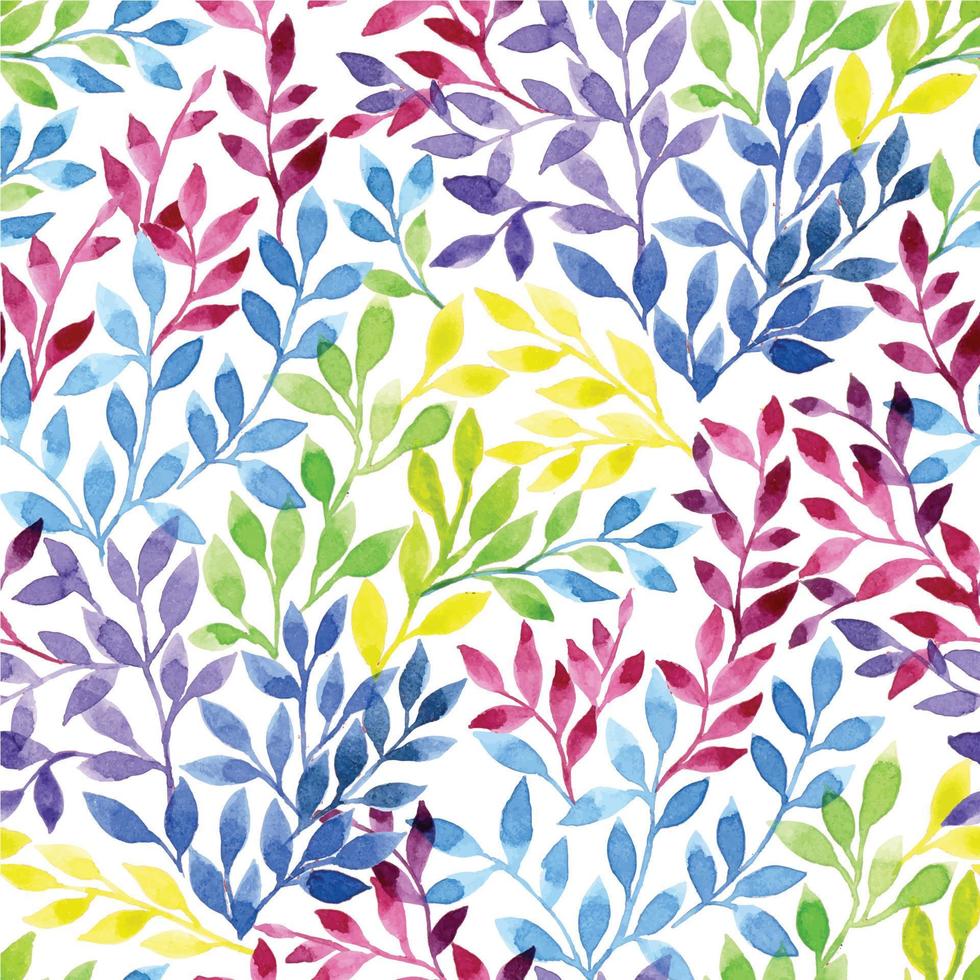 padrão perfeito de aquarela com folhas e flores coloridas abstratas, ramos de flores brilhantes. letras pequenas em fundo branco vetor